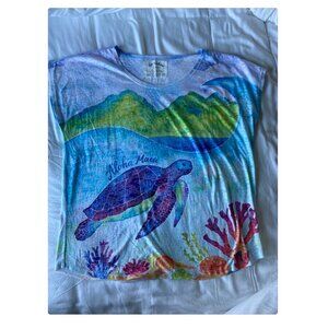 NWT Kai Wahine Designs Paradise Maui Sea Turtle Women's Burnout Dolman tee